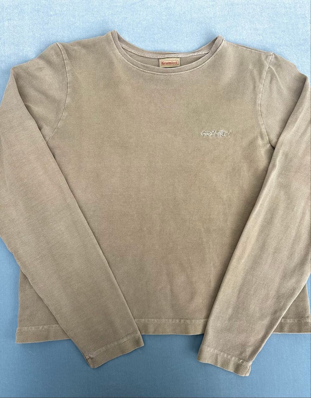 Gramicci Womens Size M Beige Long Sleeve Crewneck Top Embroidered Logo Cotton
